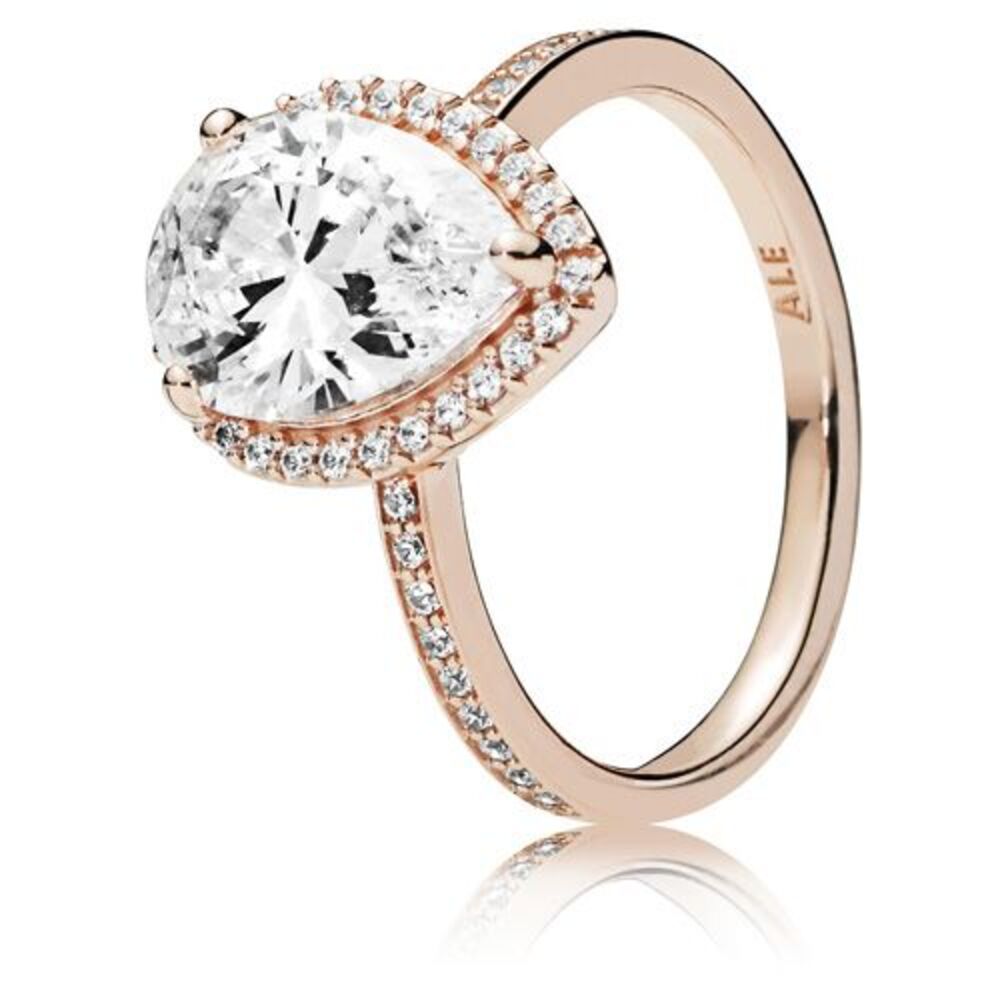 PANDORA Ring in PANDORA Rose with 1 claw-set pear-cut CZ and 46 bead-set clear - Picture 1 of 3